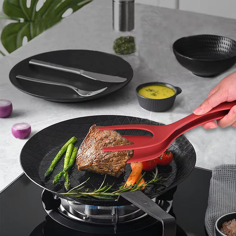 2 in 1 Nylon Grip Flip Spatula Tongs Egg Flipper Spatula Pancake Omelet Making Tool Special Kitchen Utensils CFQJ004