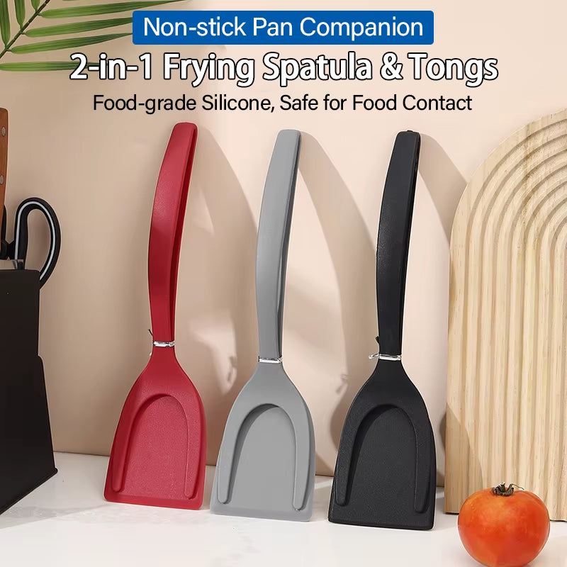 2 in 1 Nylon Grip Flip Spatula Tongs Egg Flipper Spatula Pancake Omelet Making Tool Special Kitchen Utensils CFQJ004