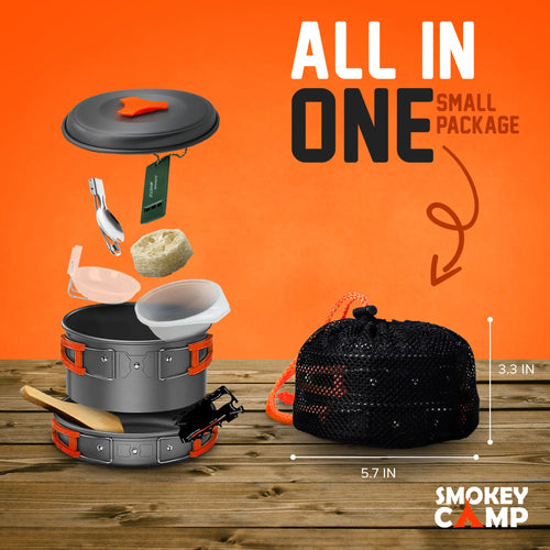 11 Pcs Camping Cookware Mess Kit, Backpacking Compact Camping Cookware Non Stick Cookware, All in One Non-Stick Camping Cooking Set, Hiking, Picnic, Outdoor & Camping Cookware Set