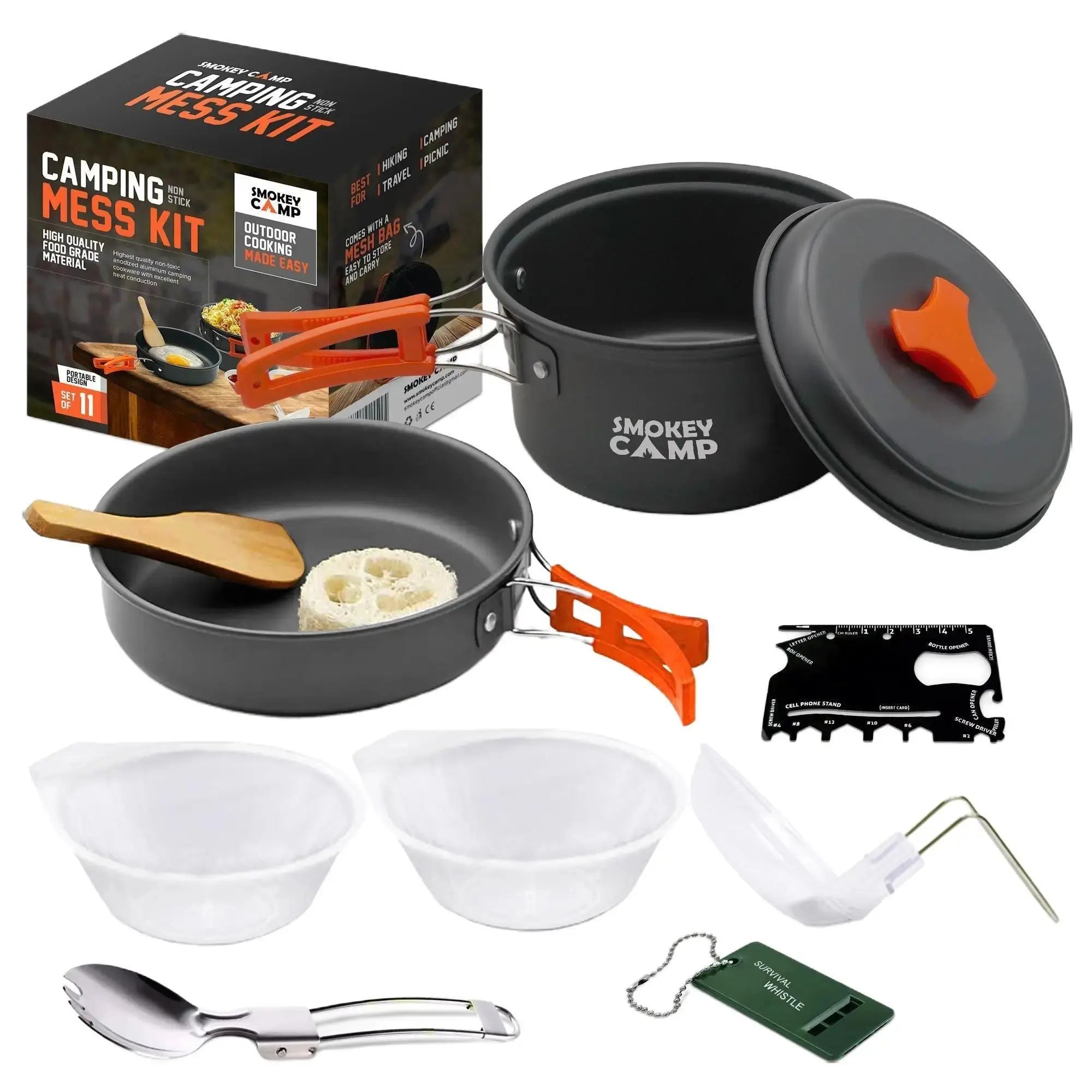 11 Pcs Camping Cookware Mess Kit, Backpacking Compact Camping Cookware Non Stick Cookware, All in One Non-Stick Camping Cooking Set, Hiking, Picnic, Outdoor & Camping Cookware Set