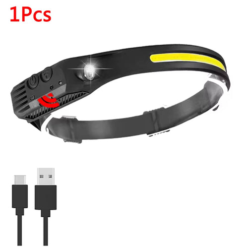 1~5Pack Headlamp USB Rechargeable LED Sensor Flashlight XPE+COB Torch Camping Waterproof Headlight for Fishing Lantern