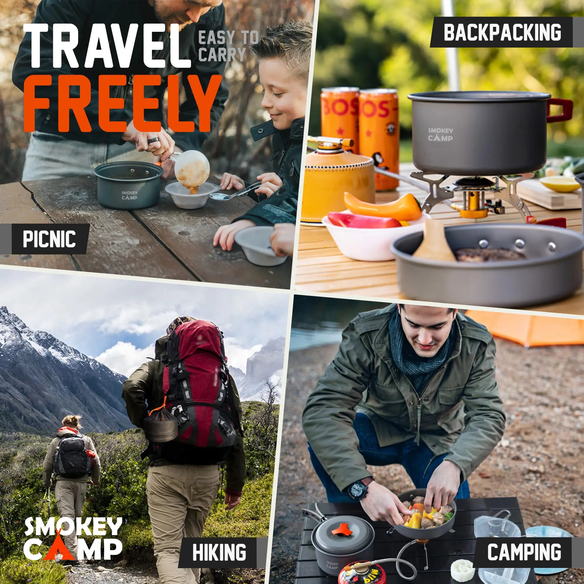 11 Pcs Camping Cookware Mess Kit, Backpacking Compact Camping Cookware Non Stick Cookware, All in One Non-Stick Camping Cooking Set, Hiking, Picnic, Outdoor & Camping Cookware Set